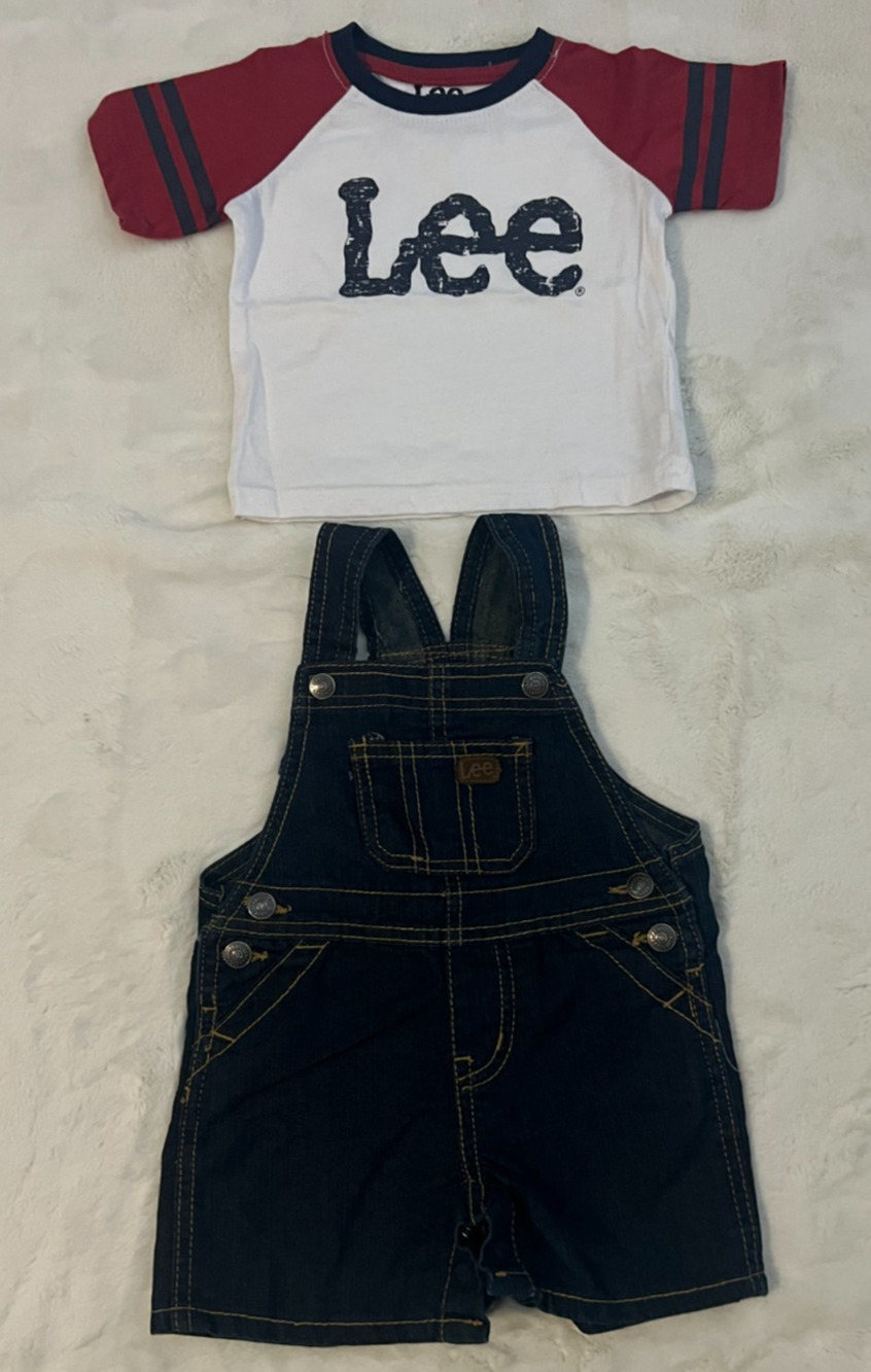 Lee Baby Boys 12M Denim Shortalls Overalls & Logo T-Shirt 2 Piece Outfit